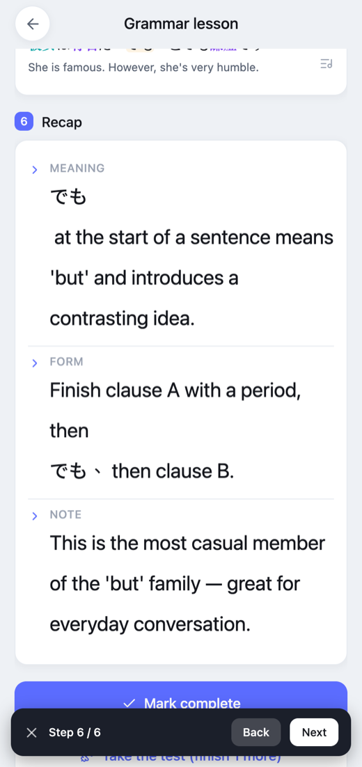 Grammar lesson step 6 — recap