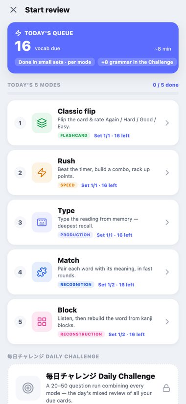 Daily review with five modes